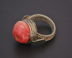 Antique Yemeni Bedouin Ring with Old Glass - Size 5.25
