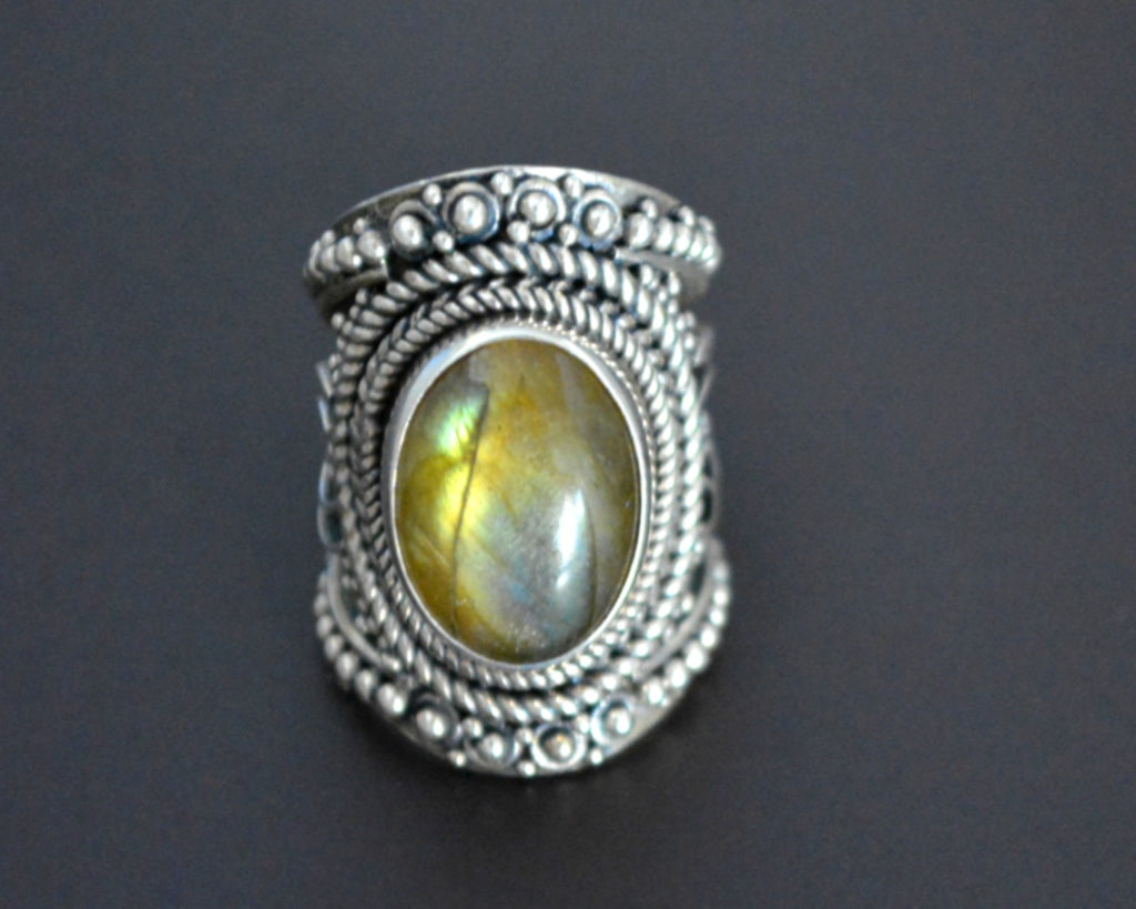 Ethnic Labradorite Ring from Bali - Size 5