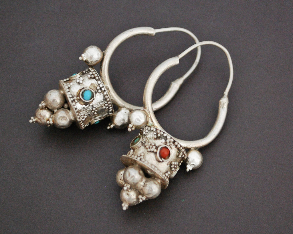 Uzbek Coral Turquoise Earrings