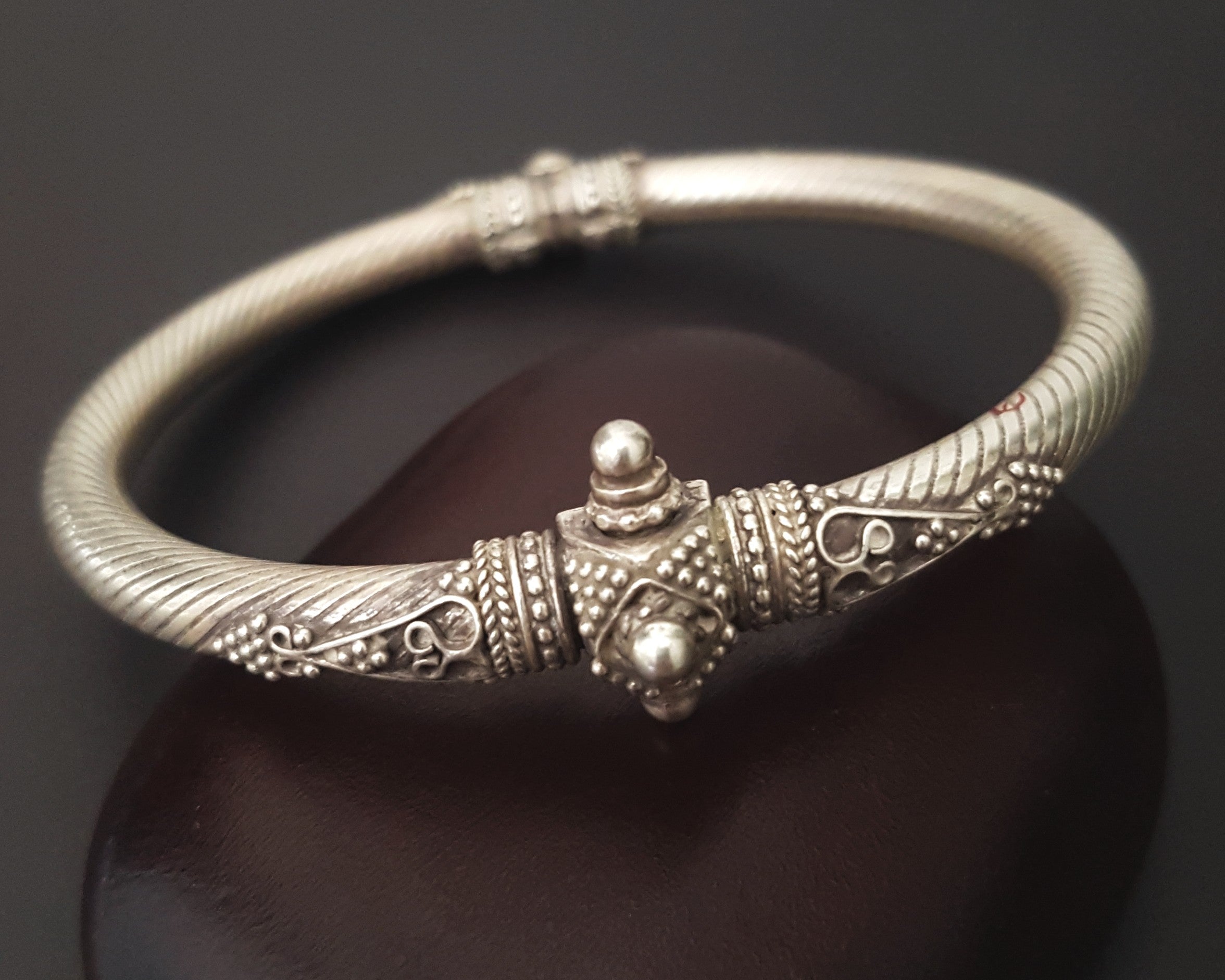 Ethnic Indian Silver Bracelet - Hinged