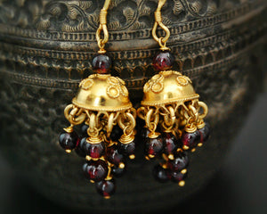 Rajasthani Gilded Garnet Jhumka Earrings