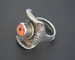 Tibetan Coral Saddle Ring - Size 9+ Adjustable