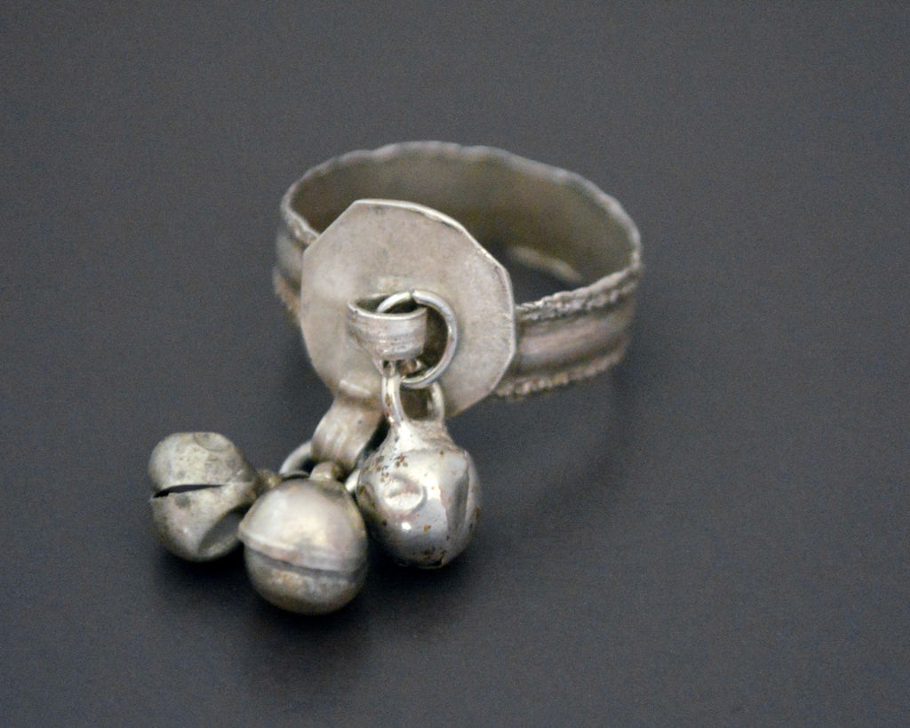 Old Rajasthani Silver Ring with Bells - Size 6.5