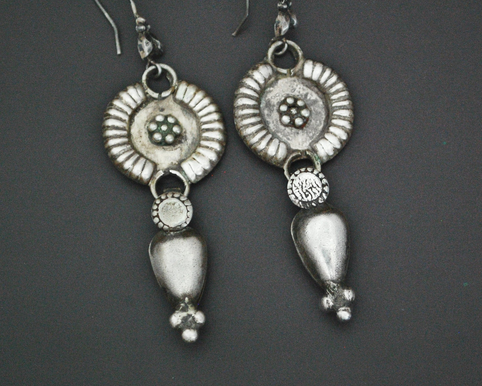 Rajasthani Flowery Silver Earrings with Dangles