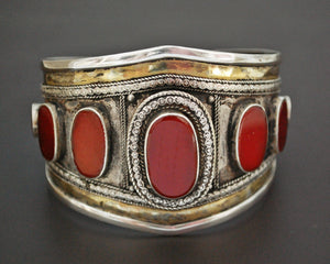 Afghani Turkmen Carnelian Gilded Cuff Bracelet
