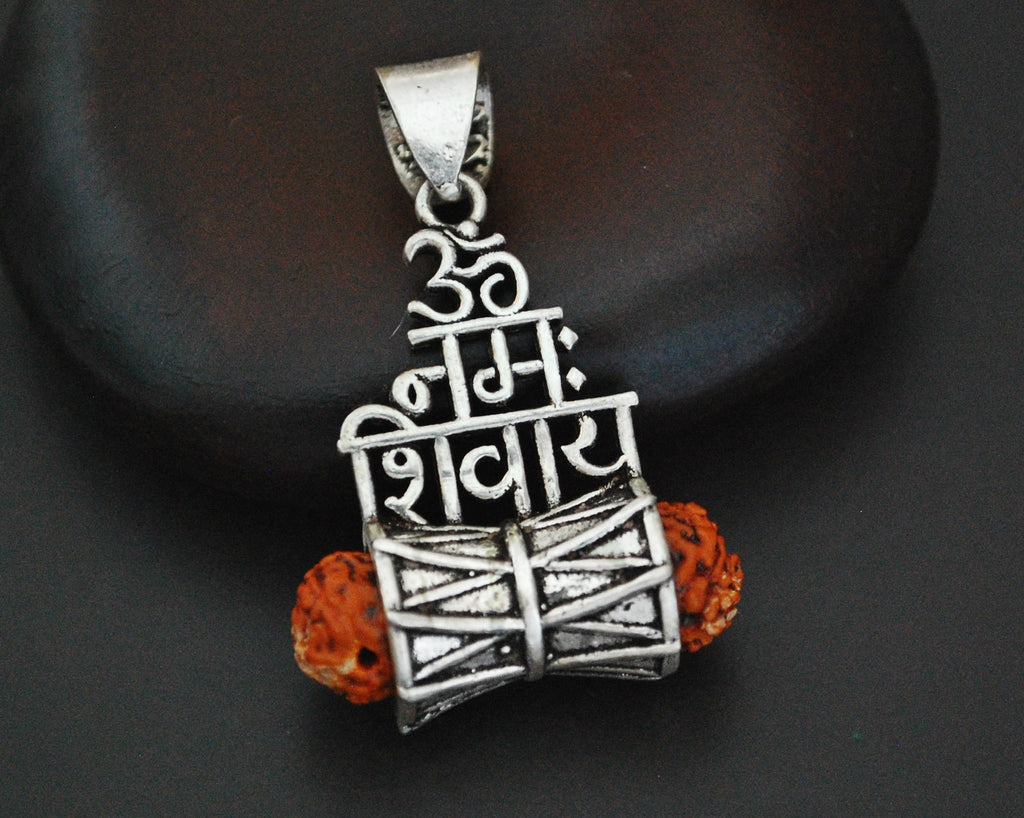 Rudraksha Shiva Mantra Pendant with Silver Cap
