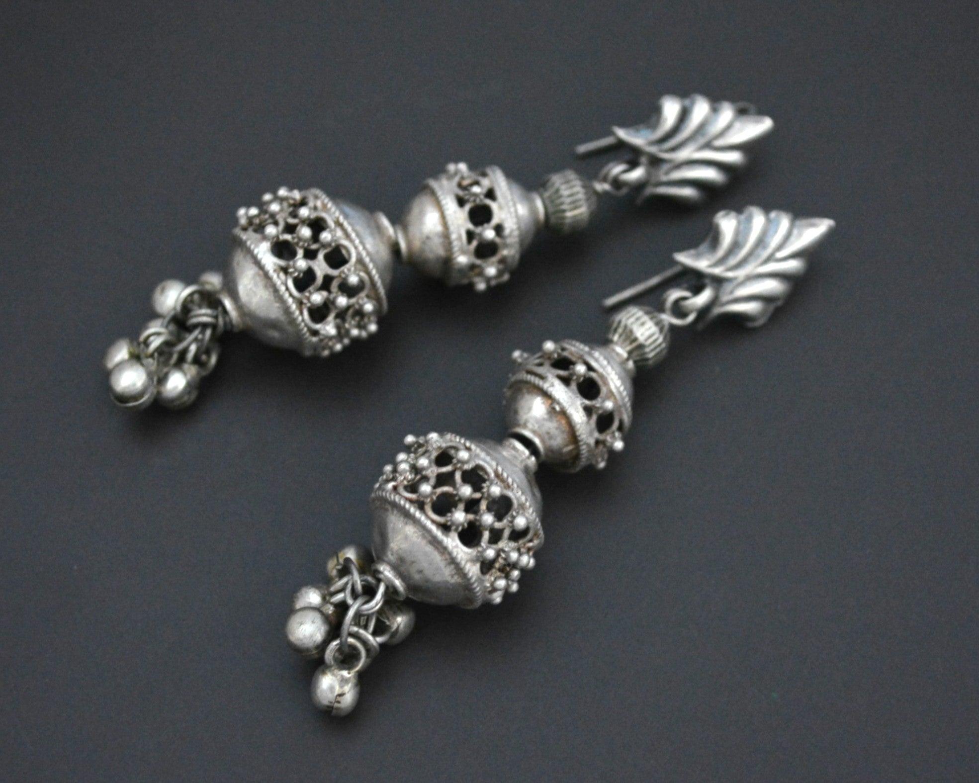 Rajasthani Silver Bead Earrings with Bells
