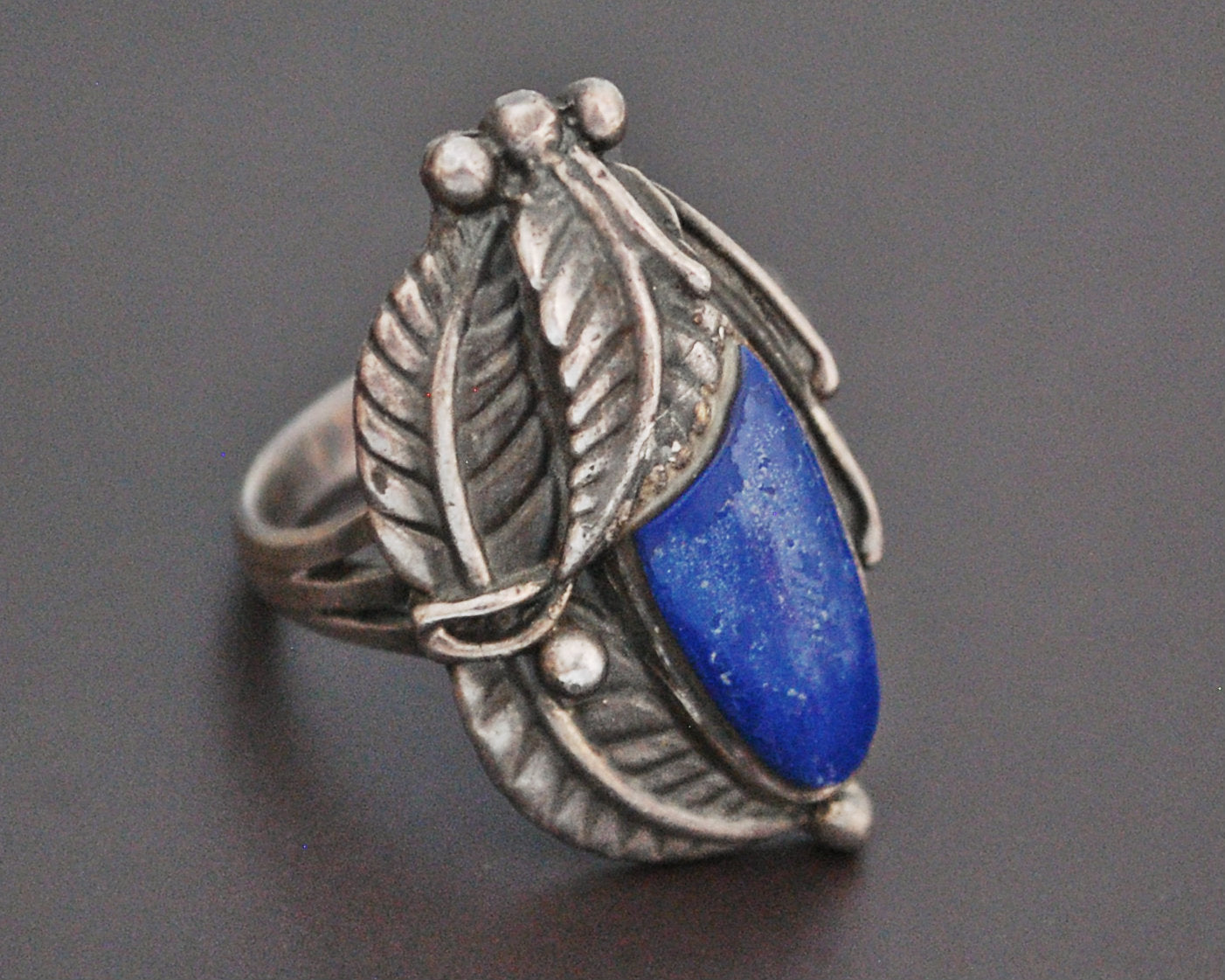 Native American Lapis Lazuli Feather Ring - Size 9.5