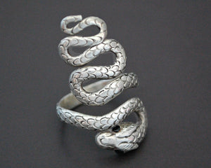 Snake Ring with Onyx Eyes - Size 7