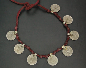 Old Indian Coins Necklace on Cotton Cord