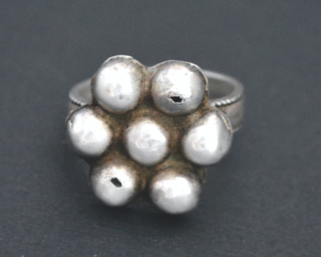 Old Rajasthani Silver Flower Ring - Size 6.75