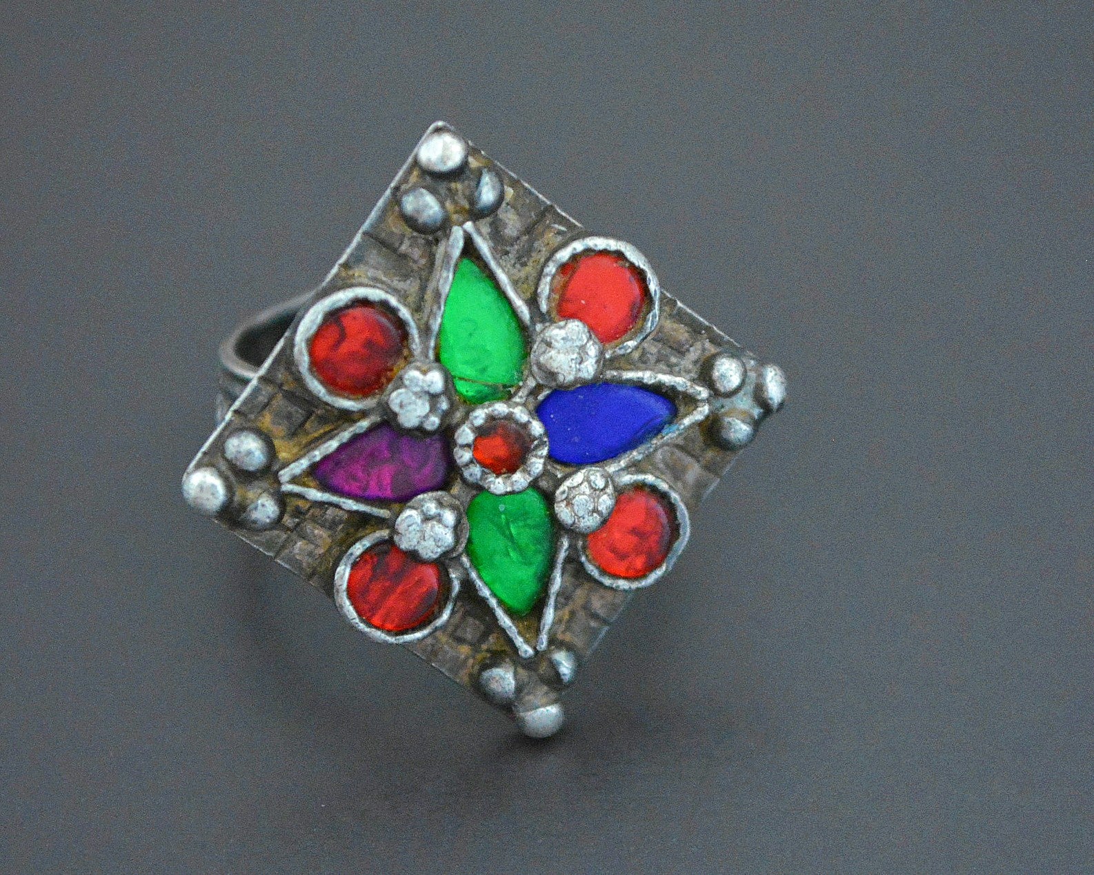 Afghani Ring with Glass Stones - Size 6.5