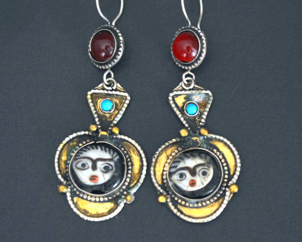 Afghani Dangle Earrings with Face Beads