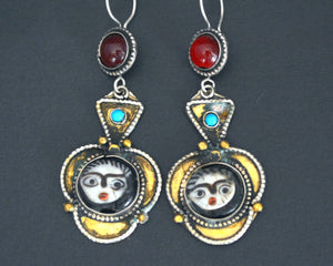 Afghani Dangle Earrings with Face Beads