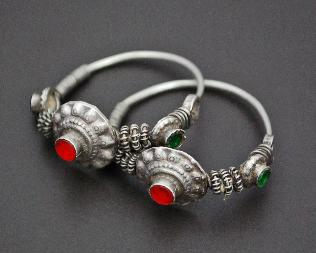 Afghani Tribal Hoop Earrings with Glass