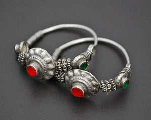 Afghani Tribal Hoop Earrings with Glass