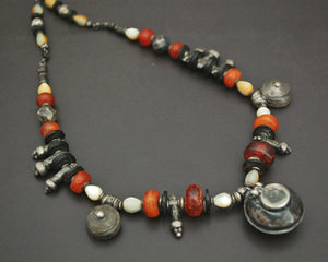 Ethnic Amber Mother of Pearl Silver Beads Necklace
