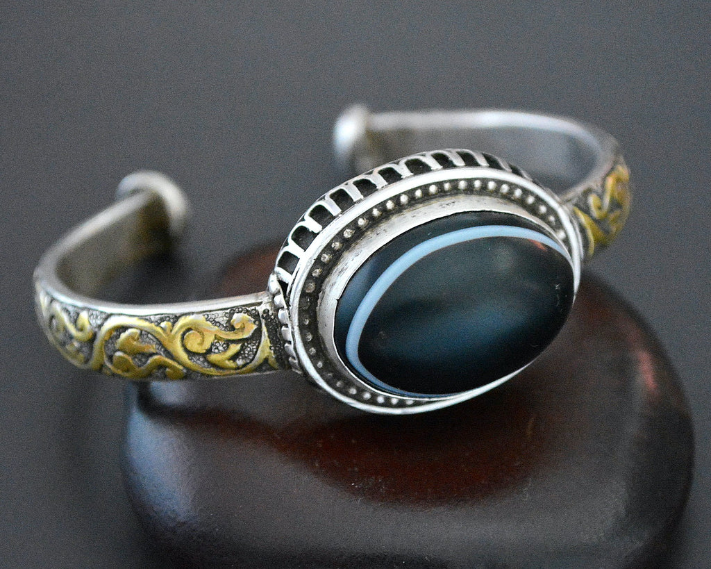 Afghani Agate Gilded Cuff Bracelet - SMALL