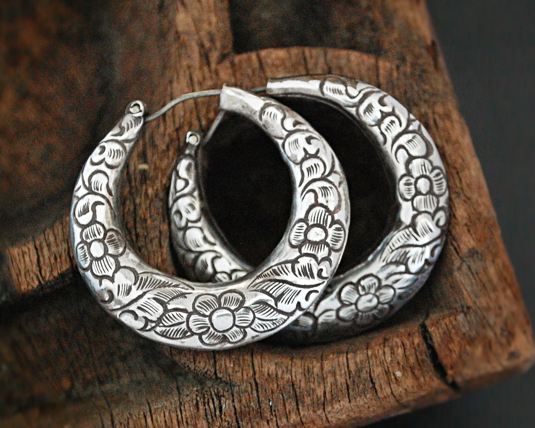 Nepali Hoop Earrings with Flowers - MEDIUM