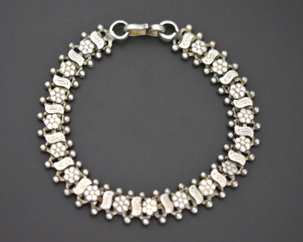 Rajasthani Silver Flower Link Bracelet