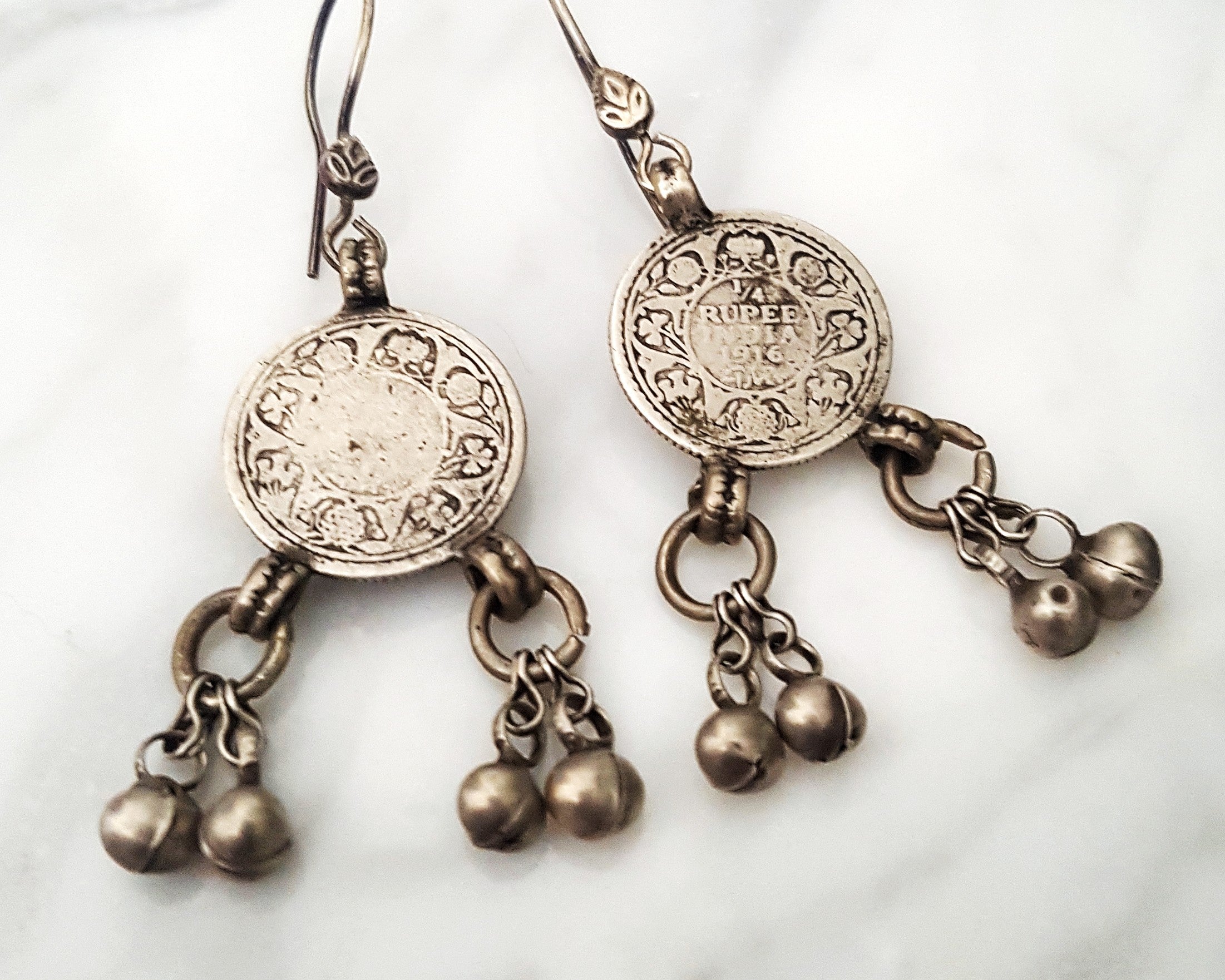 Reserved E. -Indian Coin Dangle Earrings with Bells