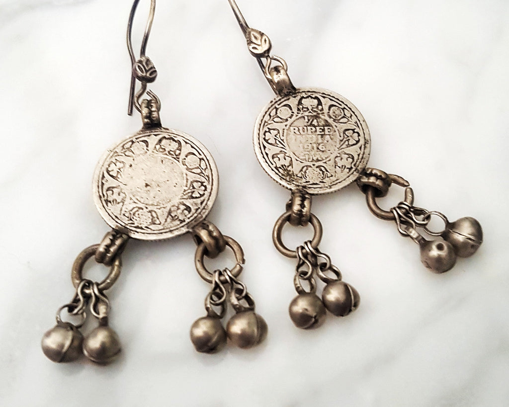 Reserved E. -Indian Coin Dangle Earrings with Bells