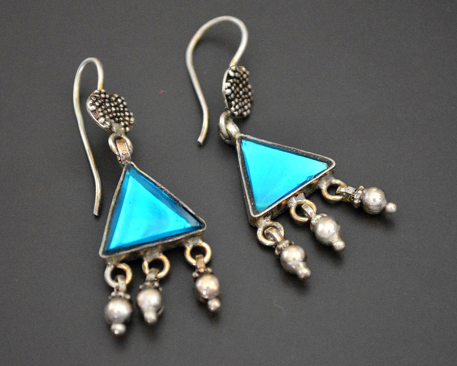 Rajasthani Earrings with Blue Glass and Bells