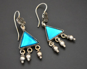 Rajasthani Earrings with Blue Glass and Bells