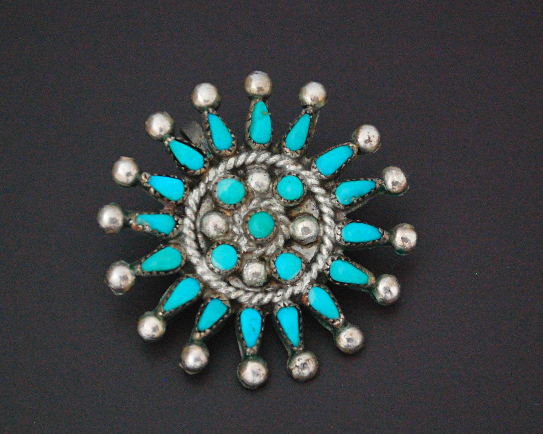 Zuni Petit Point Turquoise Pendant Brooch