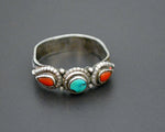 Old Tibetan Coral Turquoise Ring - Size 8