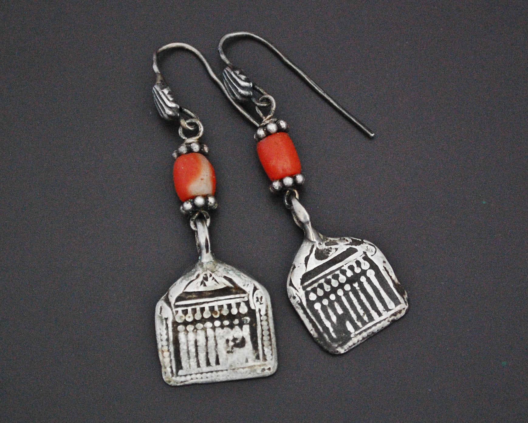 Old Hindu Amulet Sapta Matrikas Coral Earrings