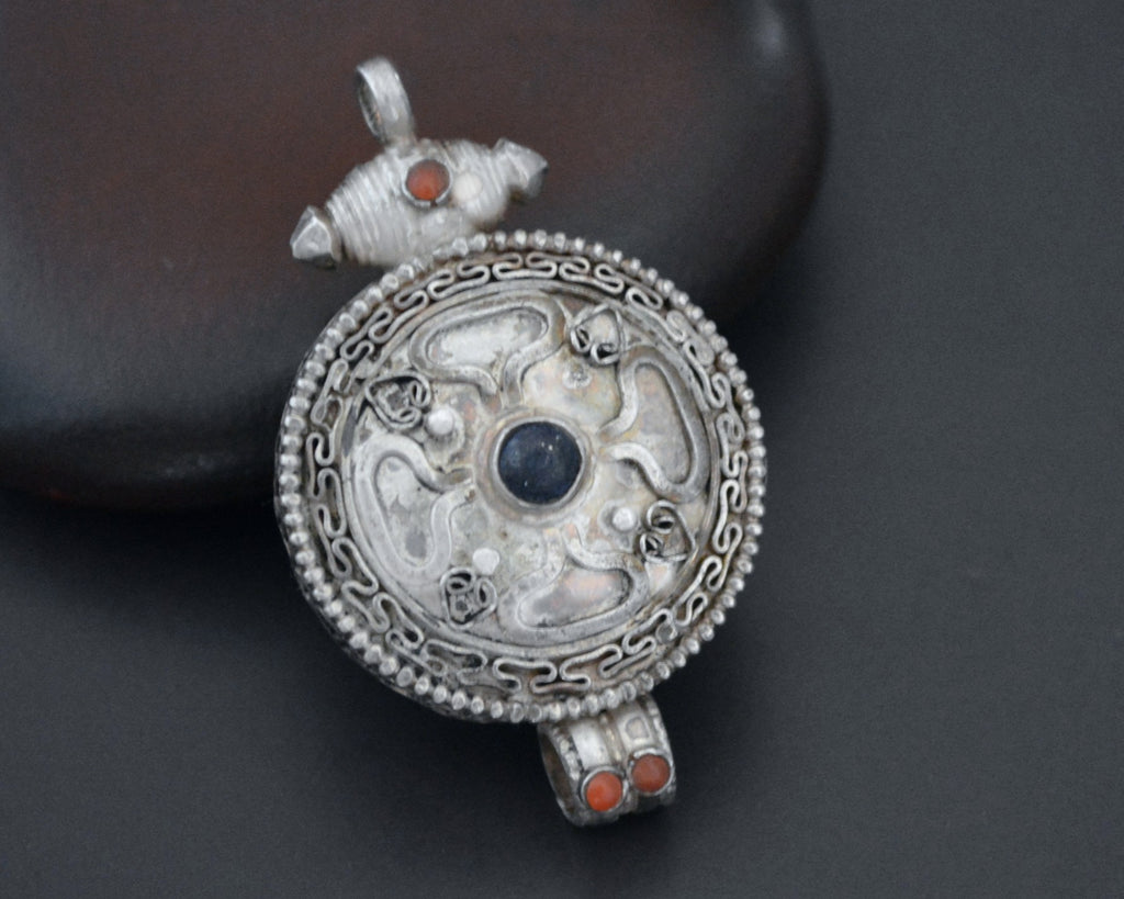 Nepali Gau Box with Coral and Lapis Lazuli