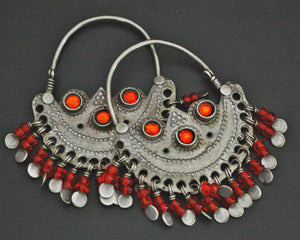 Antique Afghani Hoop Earrings with Glass Tassels