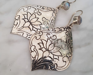 Nepali Moonstone Lotus Dangle Earrings