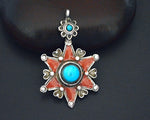 Pretty Uzbek Turquoise and Enamel Star Pendant