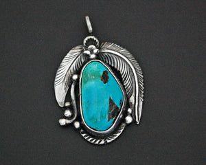 Navajo Turquoise Feather Pendant - Signed Tom Willeto