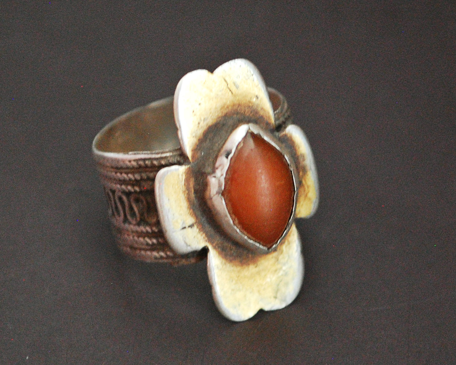 Turkmen Gilded Carnelian Ring - Size 8.5