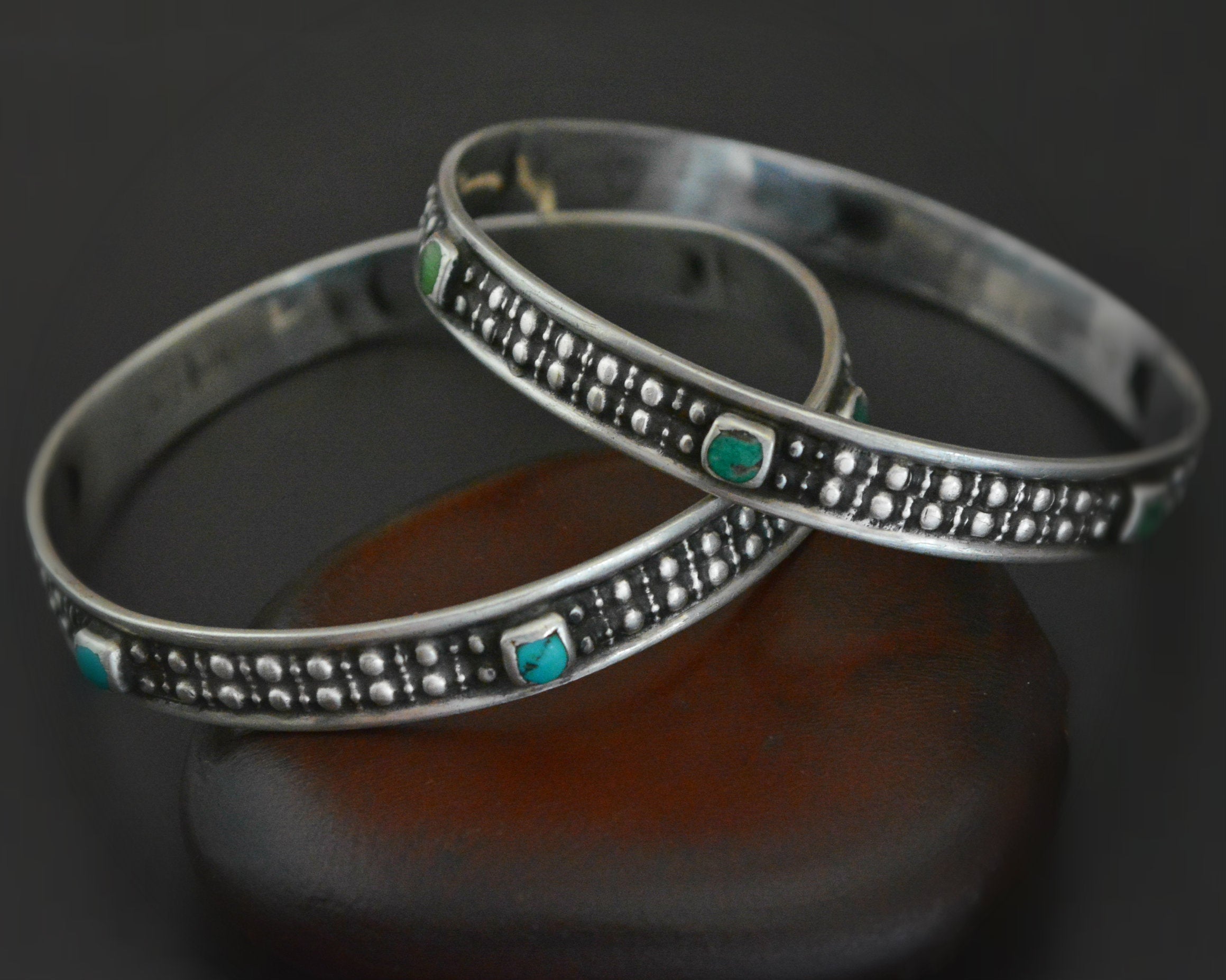 Ethnic Turquoise Bangle Bracelet - PAIR