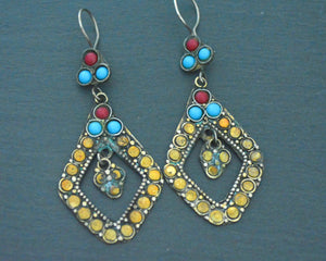 Afghani Silver Gilded Earrings Stones