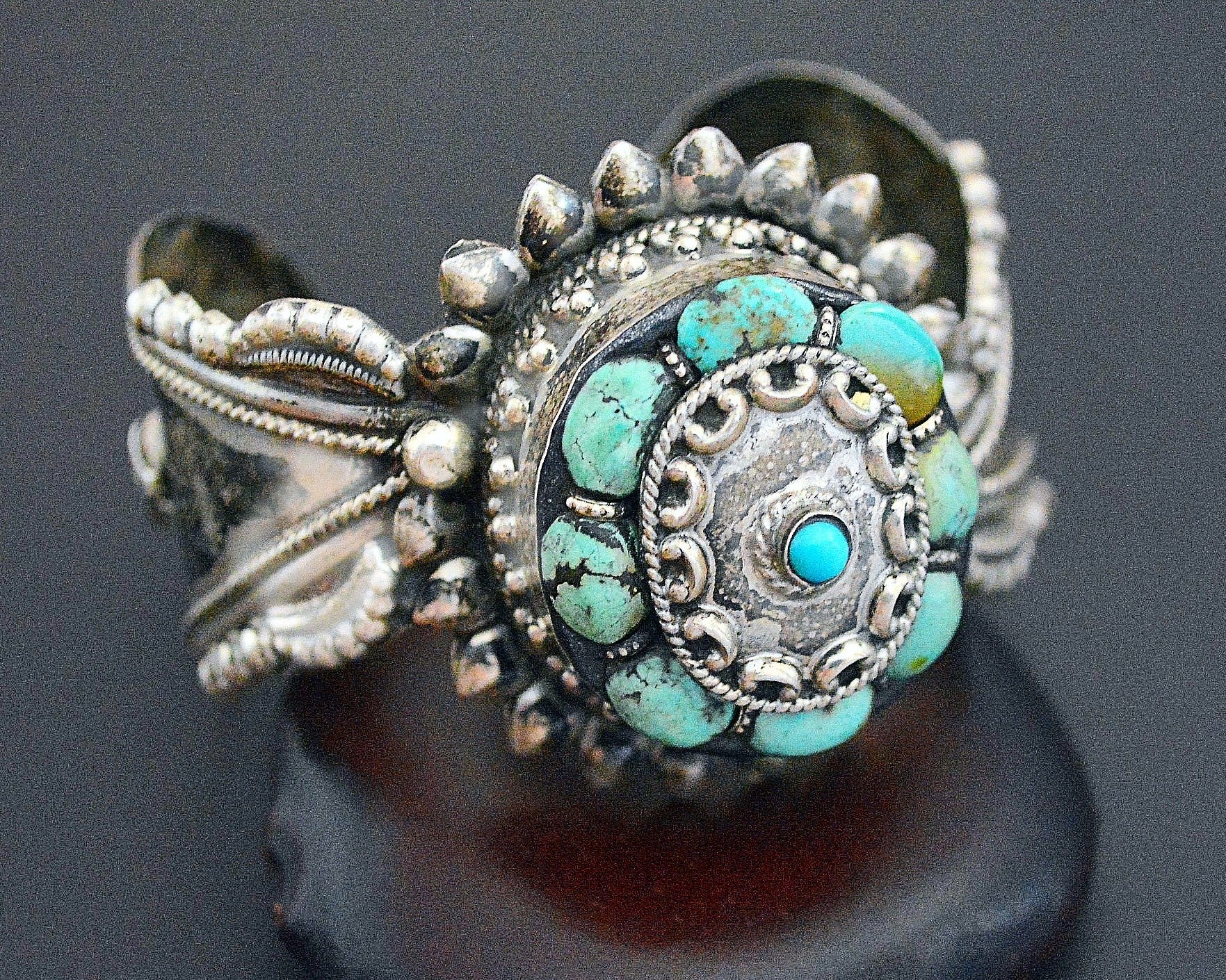 Fabulous Nepali Tibetan Turquoise Cuff Bracelet - HEAVY