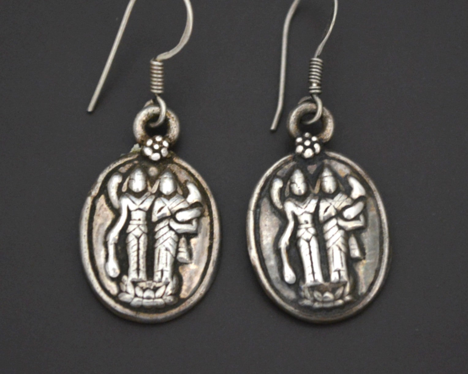 Hindu Amulet Silver Dangle Earrings