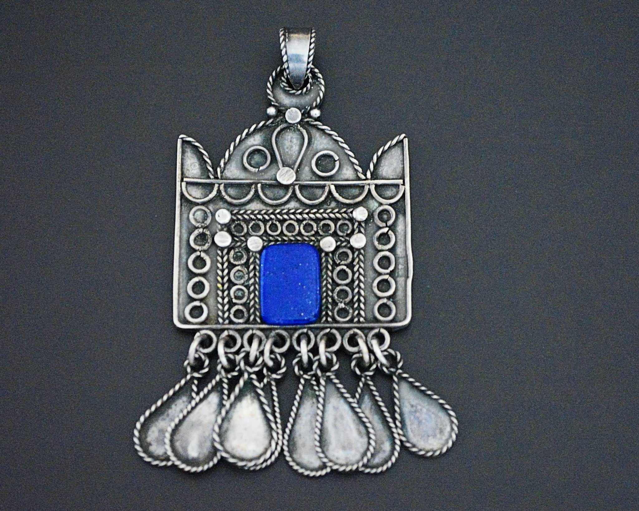 Ethnic Lapis Lazuli Pendant with Dangles