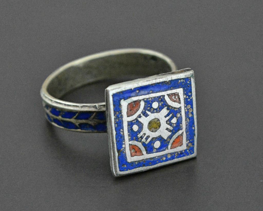 Multan Enamel Silver Ring - Size 7.5