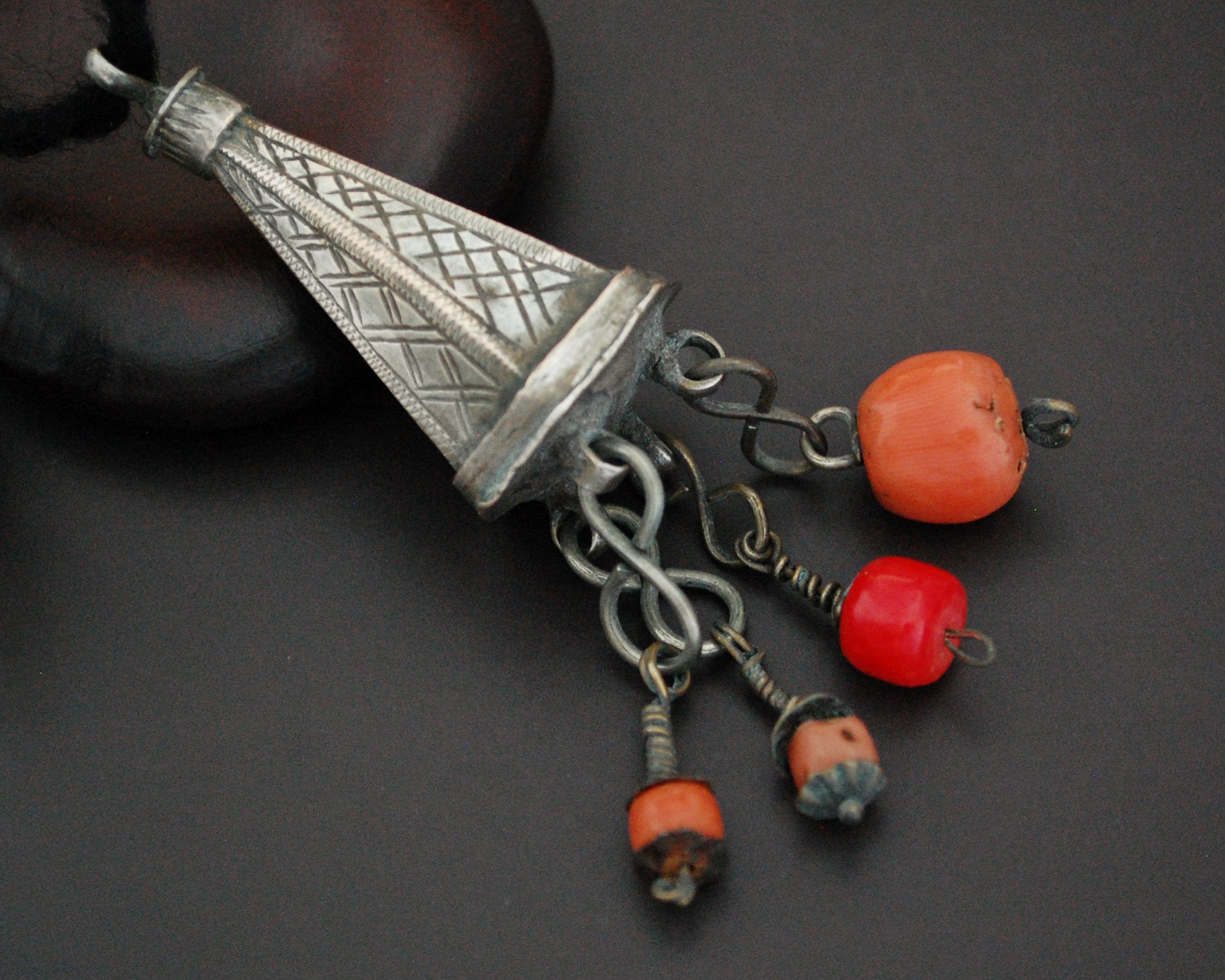 Berber Silver Coral Pendant from Morocco