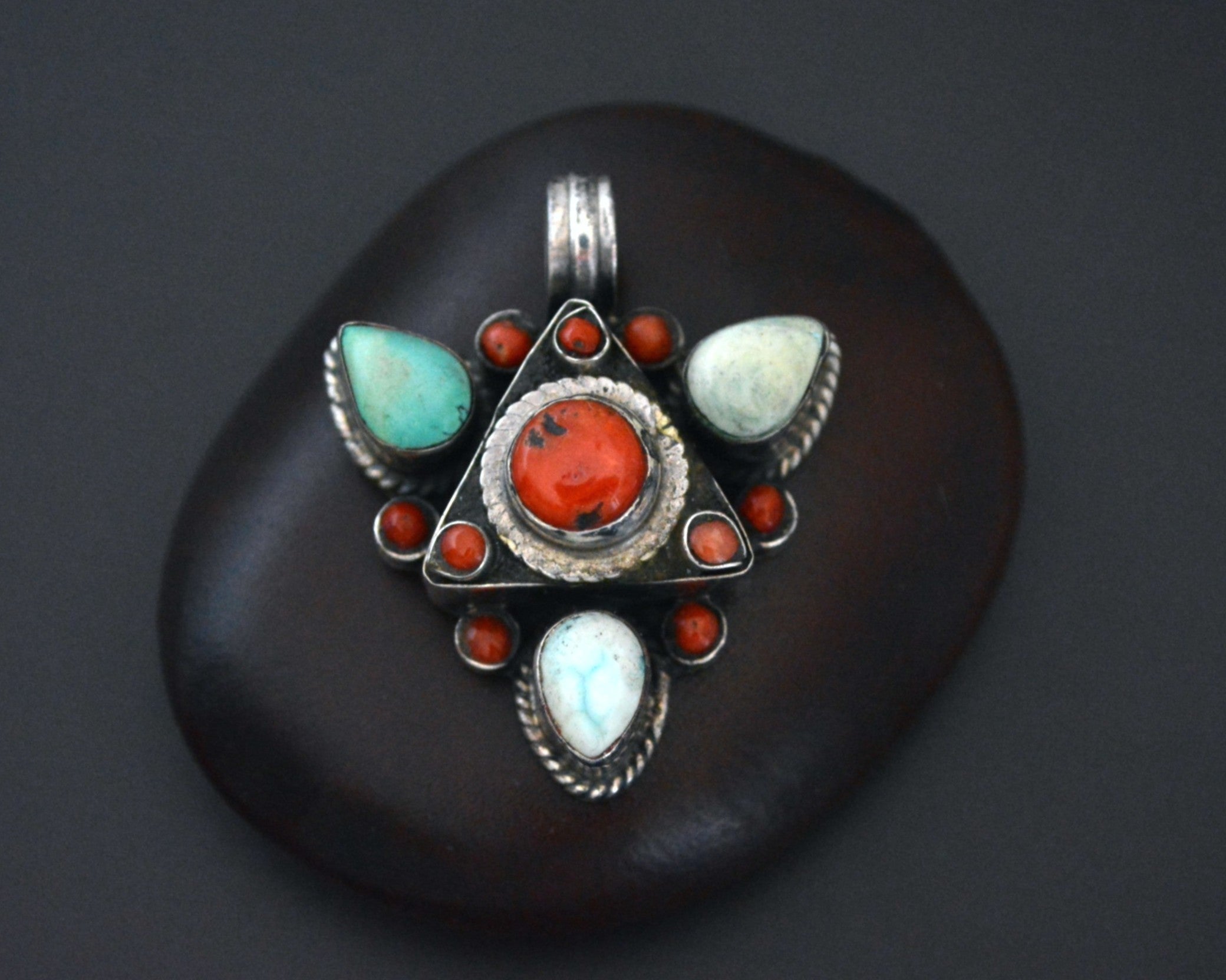 Nepali Turquoise Coral Pendant