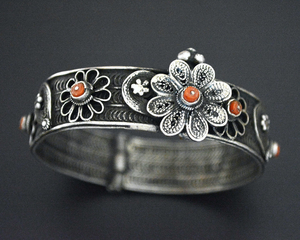 Yemeni Filigree Coral Hinged Bracelet