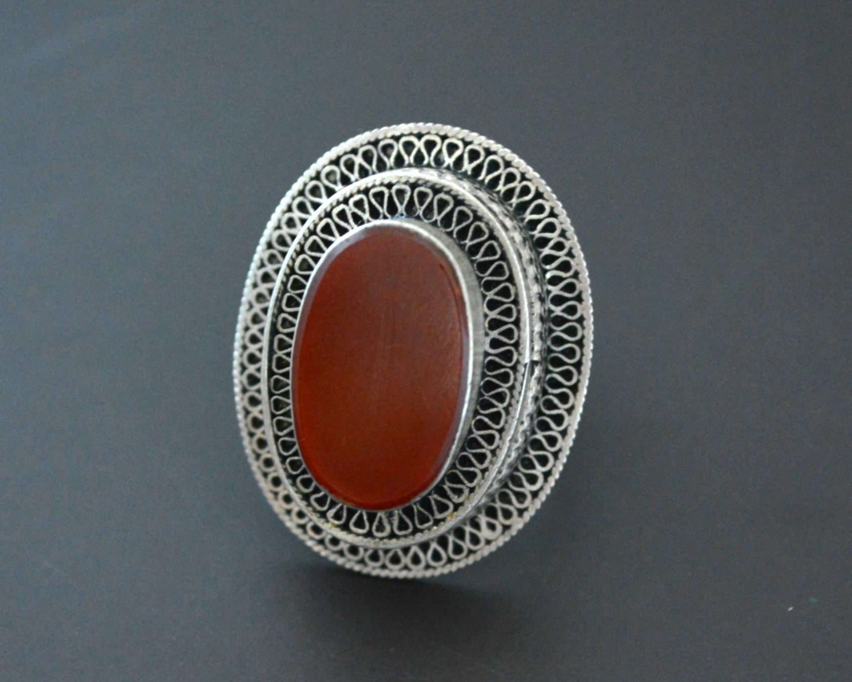 Kazakh Carnelian Silver Ring - Size 9.5
