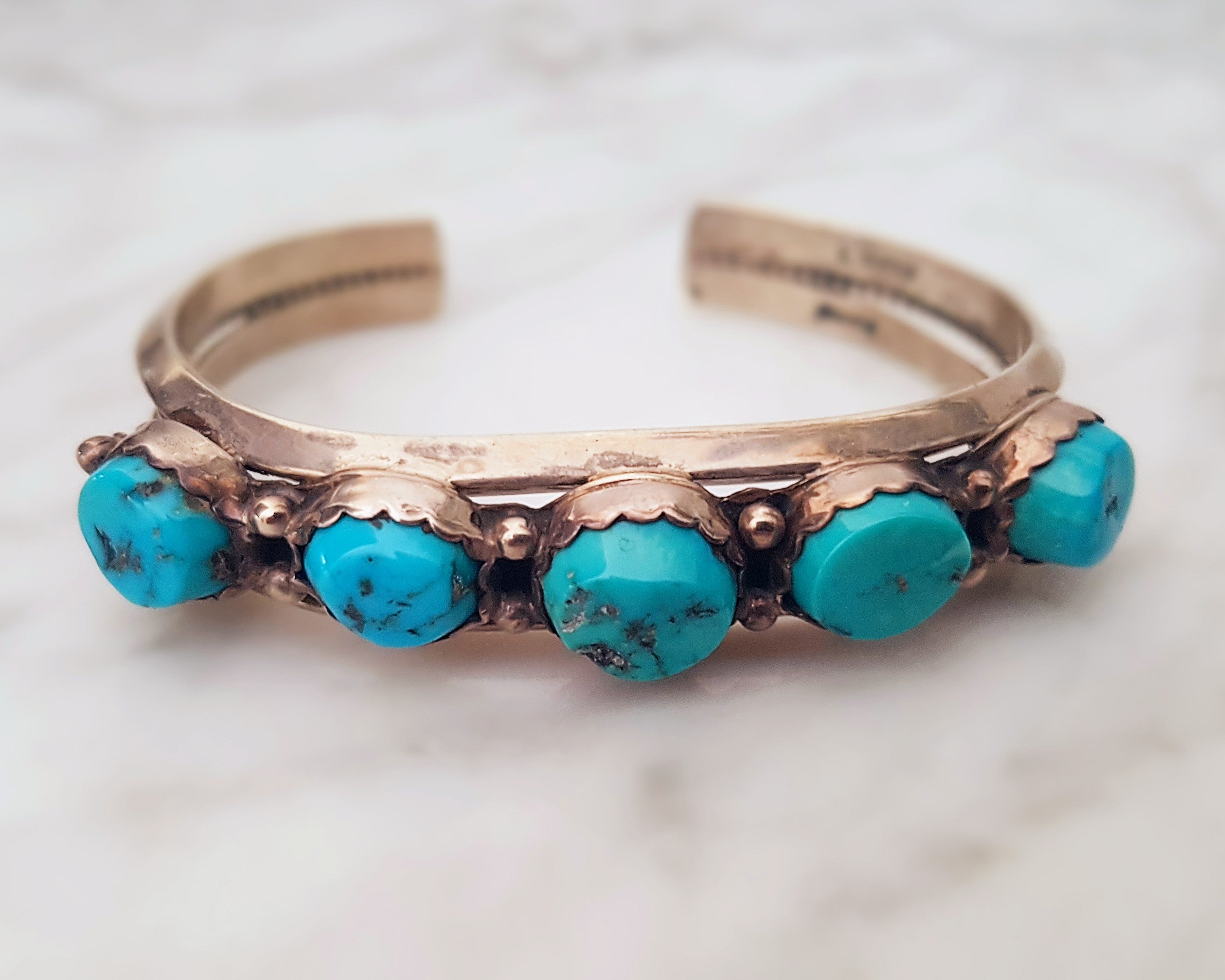 Native American Turquoise Bracelet - Signed L Sheka
