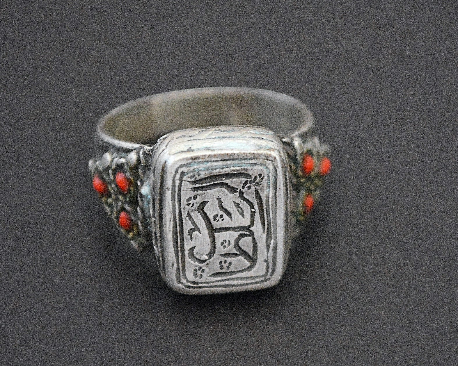 Afghani Ring with Red Glass - Size 8.5