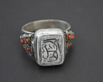 Afghani Ring with Red Glass - Size 8.5